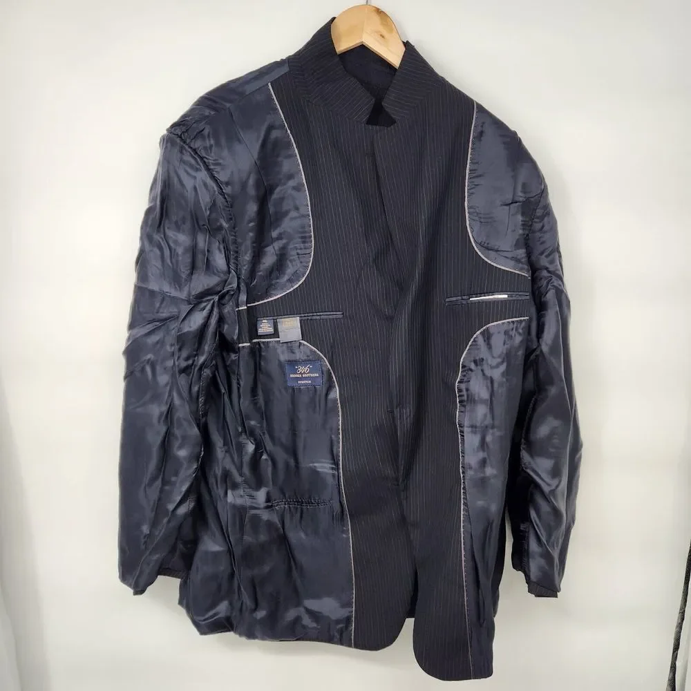 Brooks Brothers‎ 346 Jacket Dark Blue w/ Blue & Gray Pinstripe Blazer Wool 46L